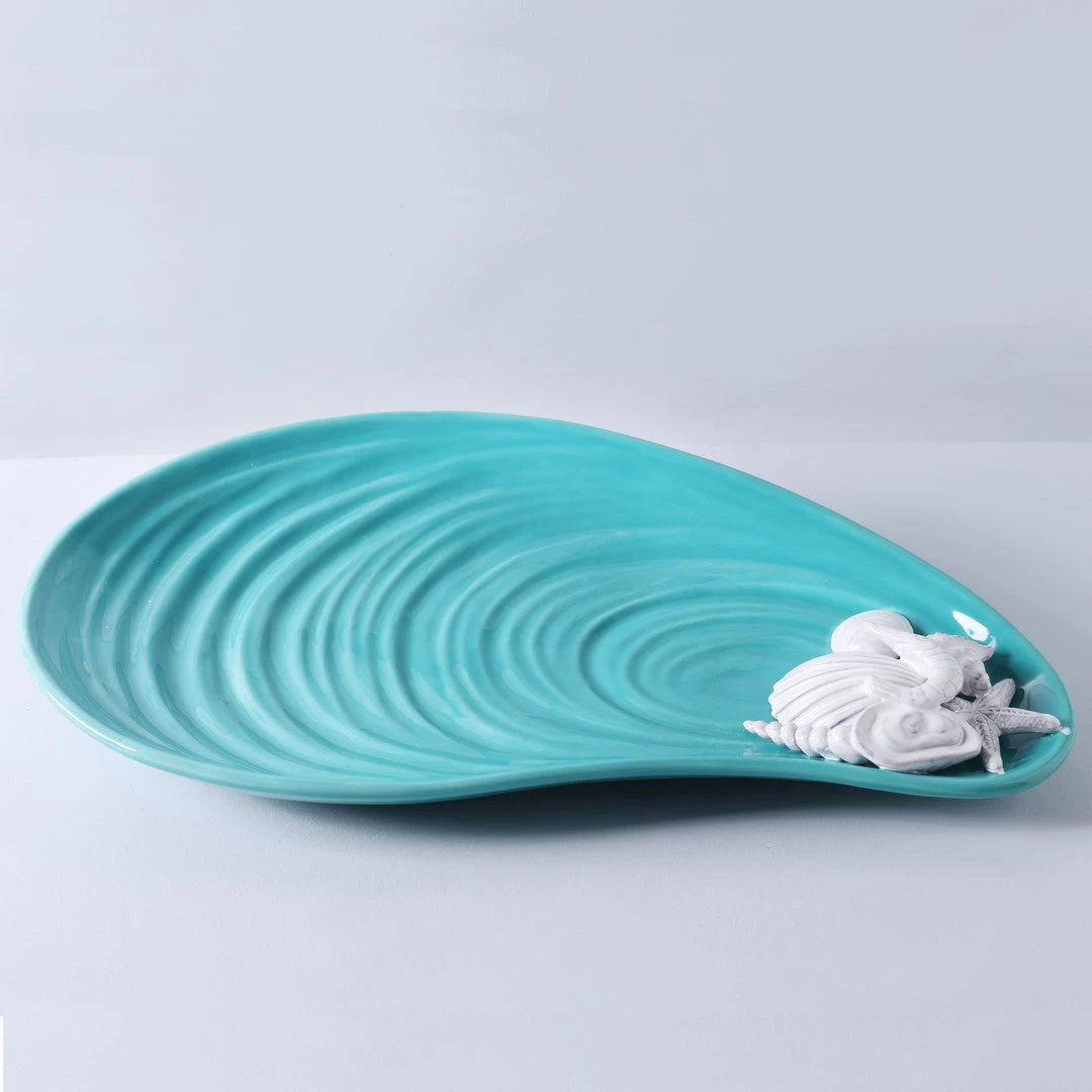 Edelweiss Large Mussel Tray With Shells In Blue 1 Edelweiss Large Mussel Tray With Shells In Blue