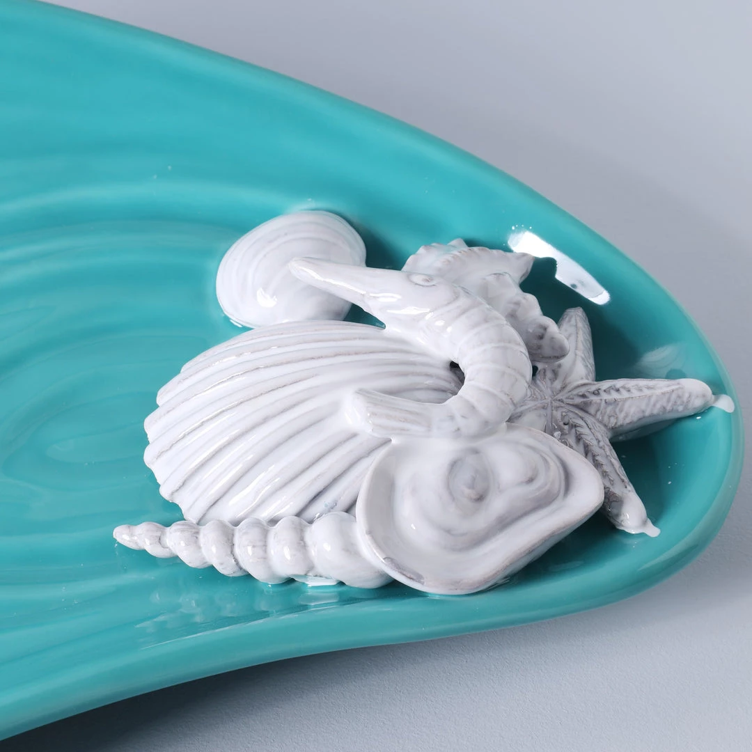 Edelweiss Large Mussel Tray With Shells In Blue 3 Edelweiss Large Mussel Tray With Shells In Blue