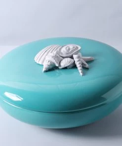 Edelweiss Large Ceramic Seashell Serving Bowl With Lid In Blue New Arrivals