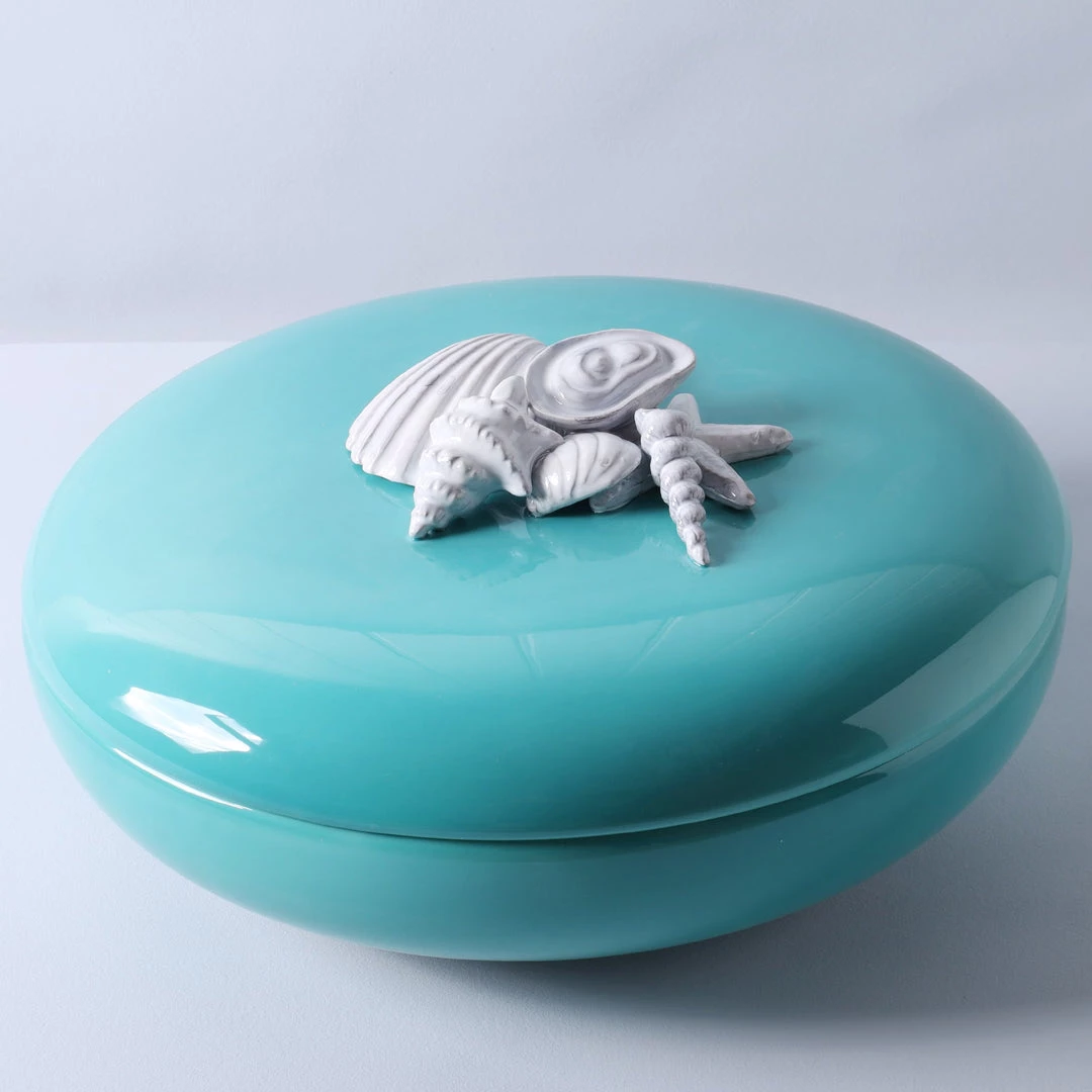 Edelweiss Large Ceramic Seashell Serving Bowl With Lid In Blue New Arrivals 1 Edelweiss Large Ceramic Seashell Serving Bowl With Lid In Blue New Arrivals