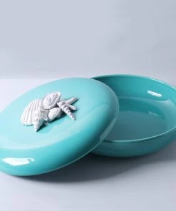 Edelweiss Large Ceramic Seashell Serving Bowl With Lid In Blue New Arrivals