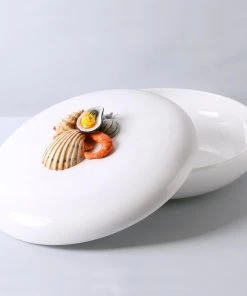 Edelweiss Large Ceramic Seashell Serving Bowl With Lid In White