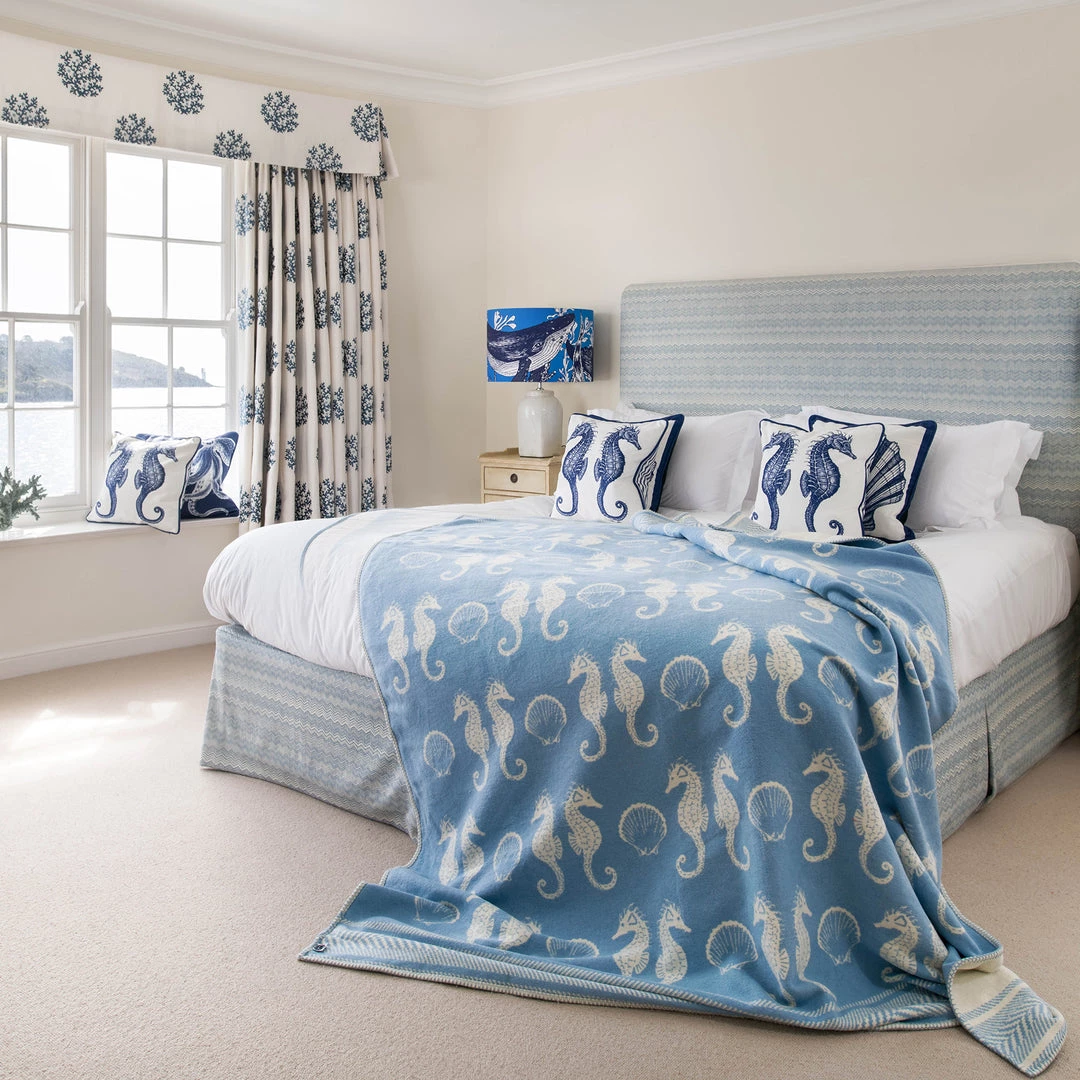 John Spencer Reversible Seahorse Throw - Soft Blue & Ecru Homeware 2 John Spencer Reversible Seahorse Throw - Soft Blue & Ecru Homeware