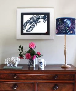 Cream Cornwall Lobster Art Print In Blue On White In Three Sizes - A2, A3 And A4 6 Cream Cornwall Lobster Art Print In Blue On White In Three Sizes - A2, A3 And A4