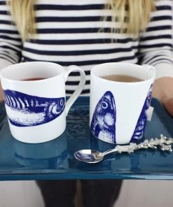 Impact China Blue And White Bone China Mug With Mackerel Design Kitchen & Dining