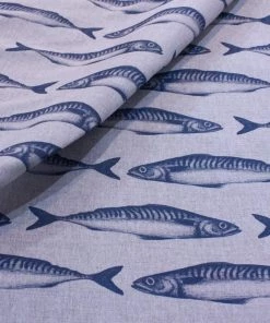 Magic Textiles Mackerel Organic Linen Fabric - Navy On Natural