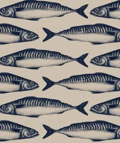 Magic Textiles Mackerel Organic Linen Fabric - Navy On Natural