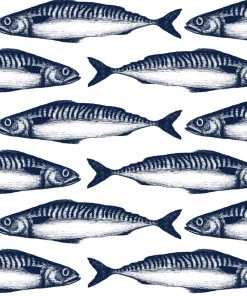 Magic Textiles Homeware Mackerel Organic Linen Fabric - Navy On Off-White