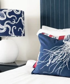 Cream Cornwall Homeware White On Marine Blue Octopus Lampshade