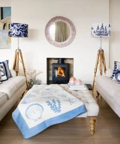 Cream Cornwall Homeware White On Marine Blue Octopus Lampshade