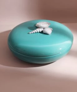 Edelweiss Medium Ceramic Seashell Serving Bowl With Lid In Blue