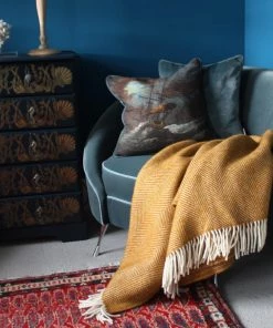 Tweedmill Mustard Herringbone Weave Pure New Wool Throw