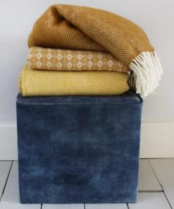 Tweedmill Mustard Herringbone Weave Pure New Wool Throw