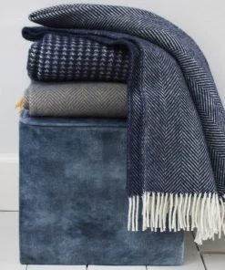 Tweedmill Homeware Navy Herringbone Pure New Wool Throw