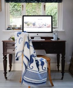 John Spencer Reversible Seahorse Throw - Deep Blue & Ecru Homeware 11 John Spencer Reversible Seahorse Throw - Deep Blue & Ecru Homeware