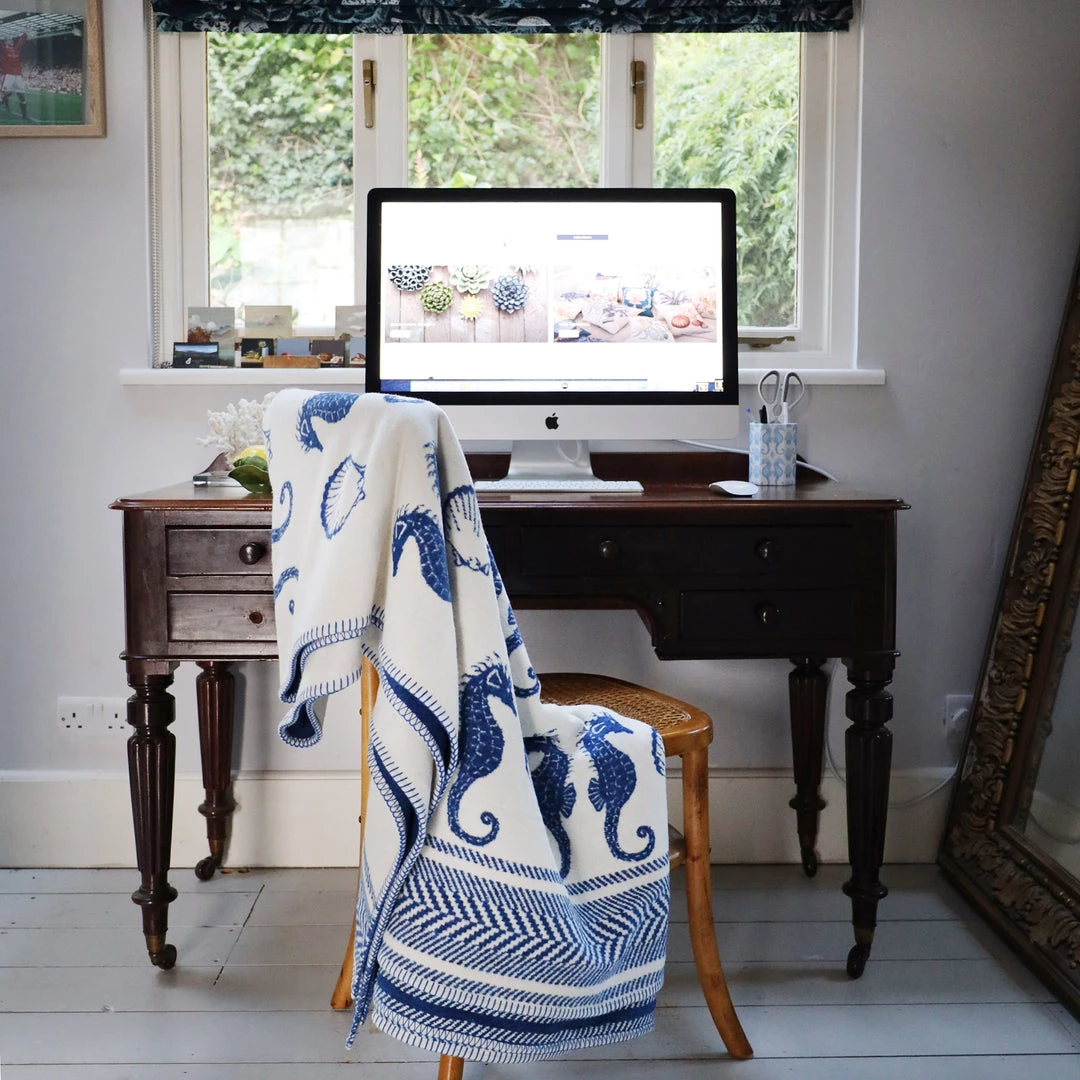 John Spencer Reversible Seahorse Throw - Deep Blue & Ecru Homeware 6 John Spencer Reversible Seahorse Throw - Deep Blue & Ecru Homeware