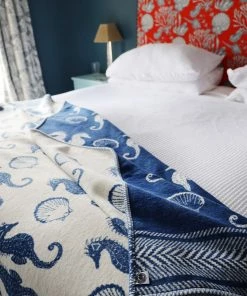 John Spencer Reversible Seahorse Throw - Deep Blue & Ecru Homeware 9 John Spencer Reversible Seahorse Throw - Deep Blue & Ecru Homeware