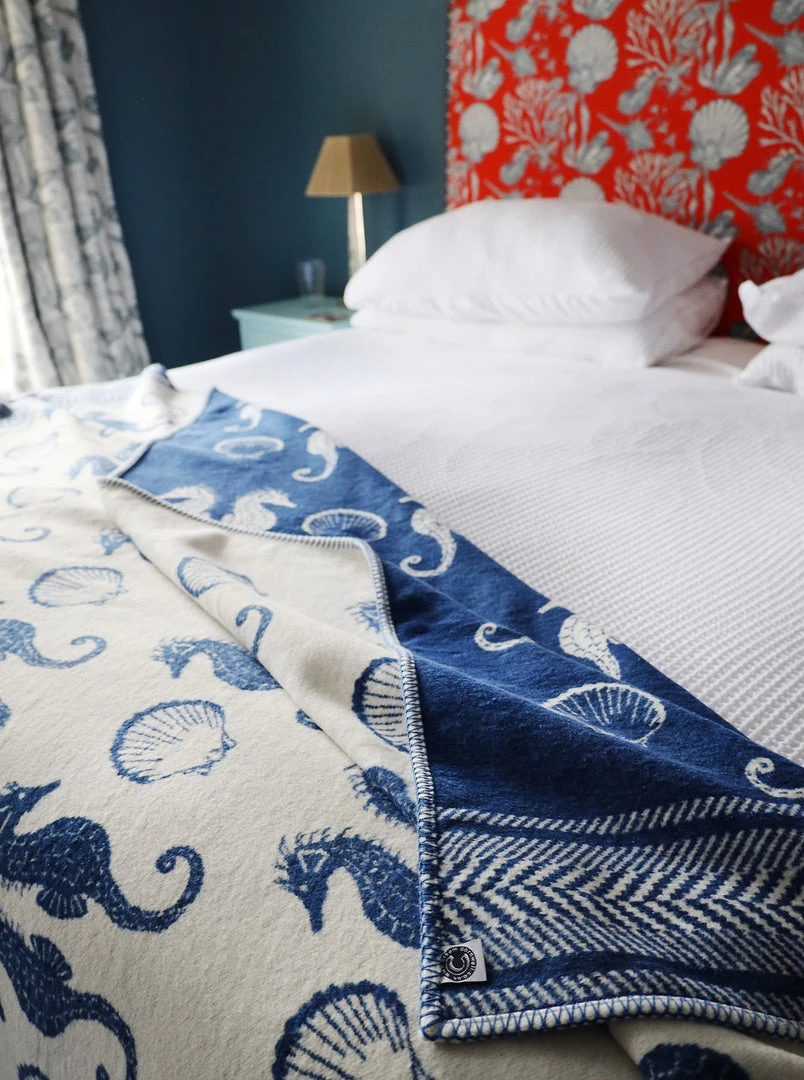 John Spencer Reversible Seahorse Throw - Deep Blue & Ecru Homeware 4 John Spencer Reversible Seahorse Throw - Deep Blue & Ecru Homeware