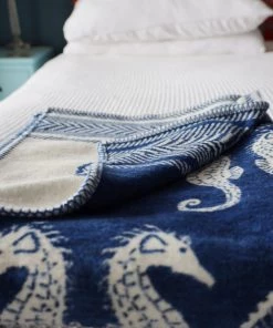 John Spencer Reversible Seahorse Throw - Deep Blue & Ecru Homeware 10 John Spencer Reversible Seahorse Throw - Deep Blue & Ecru Homeware