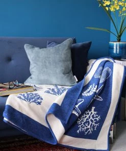 John Spencer Reversible Shell Throw - Deep Blue & Ecru 9 John Spencer Reversible Shell Throw - Deep Blue & Ecru