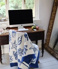 John Spencer Reversible Shell Throw - Deep Blue & Ecru 10 John Spencer Reversible Shell Throw - Deep Blue & Ecru