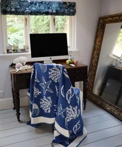 John Spencer Reversible Shell Throw - Deep Blue & Ecru