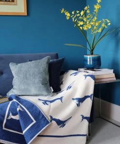 John Spencer Reversible Whale Throw - Deep Blue & Ecru Homeware