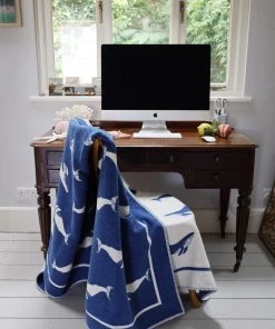 John Spencer Reversible Whale Throw - Deep Blue & Ecru Homeware