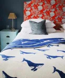 John Spencer Reversible Whale Throw - Deep Blue & Ecru Homeware