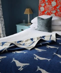 John Spencer Reversible Whale Throw - Deep Blue & Ecru Homeware