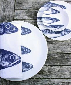 Fegg Hayes Kitchen & Dining Blue And White Bone China Nibbles Dish With Mackerel Design