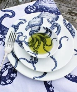 Fegg Hayes Blue And White Bone China Nibbles Dish With Octopus Design Kitchen & Dining