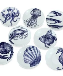 Fegg Hayes Blue And White Bone China Nibbles Dish With Prawn Design Kitchen & Dining