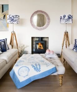 Cream Cornwall Homeware Marine Blue On White Octopus Lampshade