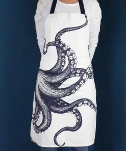 Magic Textiles Kitchen & Dining Blue And White Printed Cotton Apron With Octopus Design