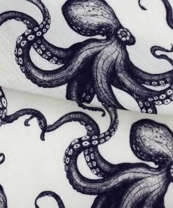 Magic Textiles Homeware Octopus Organic Linen Fabric - Navy On Off-White