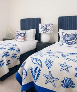 Cream Cornwall Homeware Marine Blue On White Octopus Lampshade