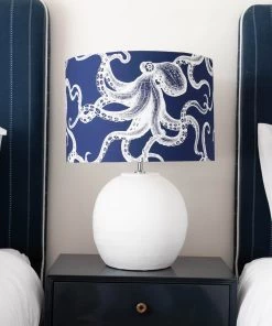 Cream Cornwall Homeware White On Marine Blue Octopus Lampshade