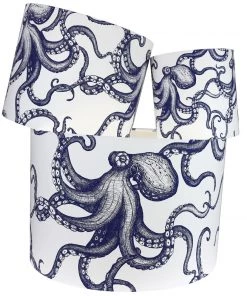 Cream Cornwall Homeware Marine Blue On White Octopus Lampshade