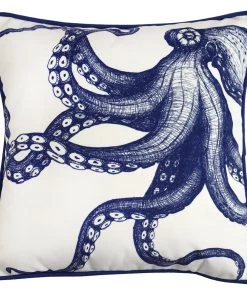 Magic Textiles Octopus Velvet Cushion Cover - Marine Blue On White Homeware