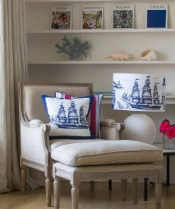 Cream Cornwall Marine Blue On White Maritime Lampshade Homeware