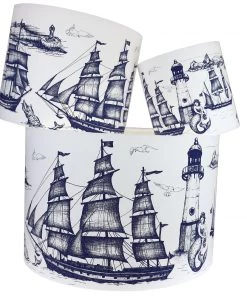 Cream Cornwall Marine Blue On White Maritime Lampshade Homeware