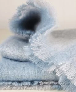 John Hanly Mohair Throw Pale Blue And Grey Plaid