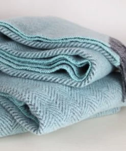 John Hanly Oversized Cashmere Throw Duck Egg Herringbone
