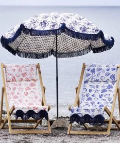 Magic Textiles Shells, Seaweed & Starfish Organic Linen Fabric - Coral On Off-White