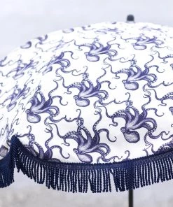 Magic Textiles Homeware Octopus Organic Linen Fabric - Navy On Off-White