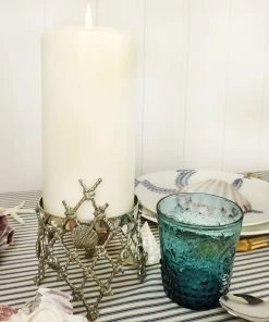Detail Products Pewter Rope, Shells & Crab Candle Holder