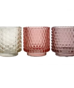 Light & Living Candles & Home Fragrance Set Of Three Glass Tea Lights-Coral/Old Pink/Light Amber