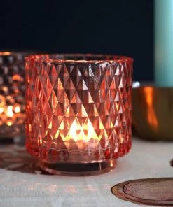 Light & Living Candles & Home Fragrance Set Of Three Glass Tea Lights-Coral/Old Pink/Light Amber 5 Light & Living Candles & Home Fragrance Set Of Three Glass Tea Lights-Coral/Old Pink/Light Amber