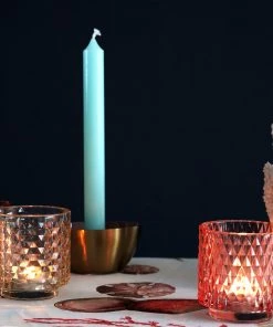 Light & Living Candles & Home Fragrance Set Of Three Glass Tea Lights-Coral/Old Pink/Light Amber